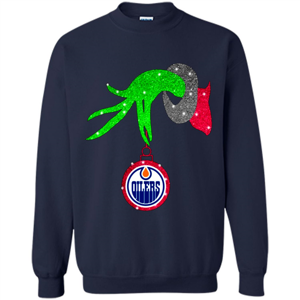 GRINCH HAND HOLDING EDMONTON OILERS GLITTER CHRISTMAS PINGPONG