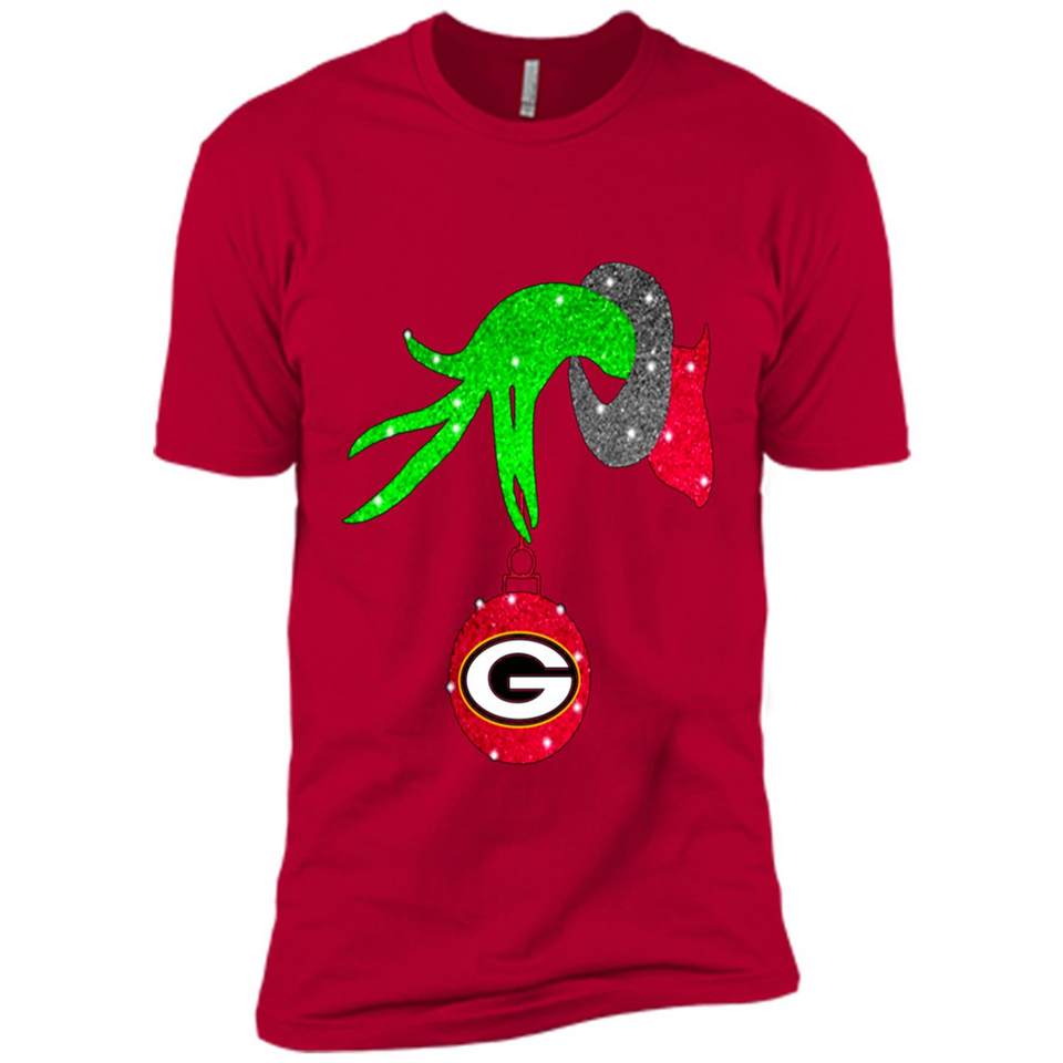 GRINCH HAND HOLDING GREEN BAY PACKERS GLITTER CHRISTMAS PINGPONG