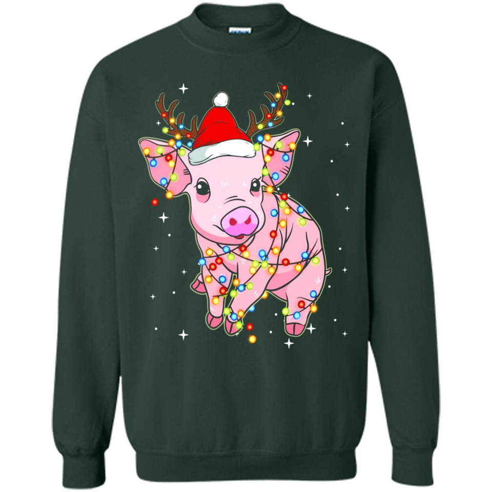 Christmas Lights Pig Wearing Santa Hat Funny Xmas - Sweatshirt