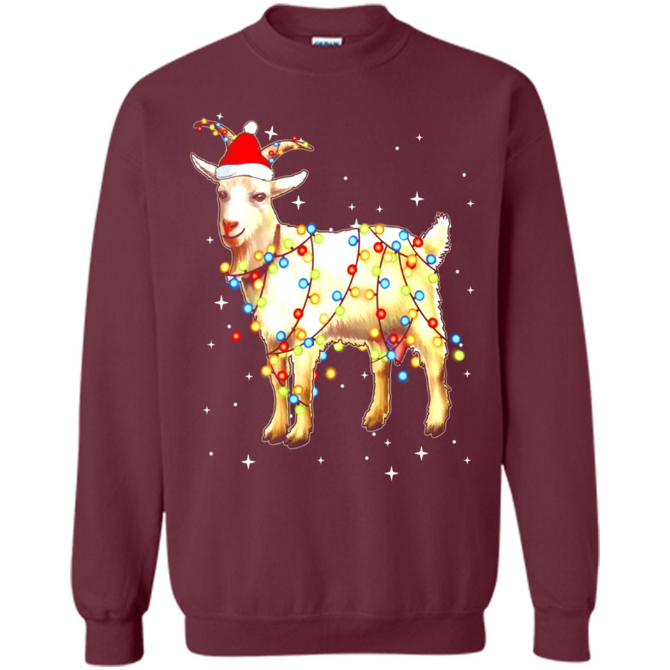 Christmas Lights Goat Wearing Santa Hat Funny Xmas - Sweatshirt