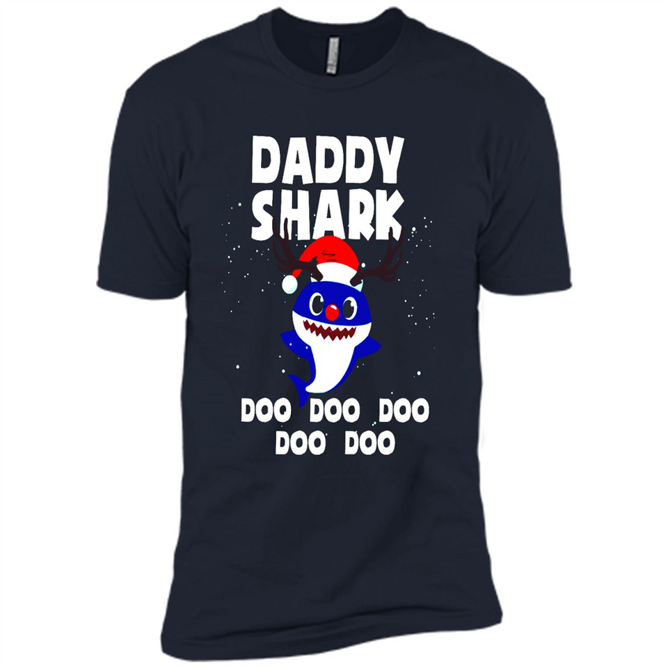 Daddy Shark Costume Reindeer Funny Christmas T-Shirt - Premium Short Sleeve T-Shirt