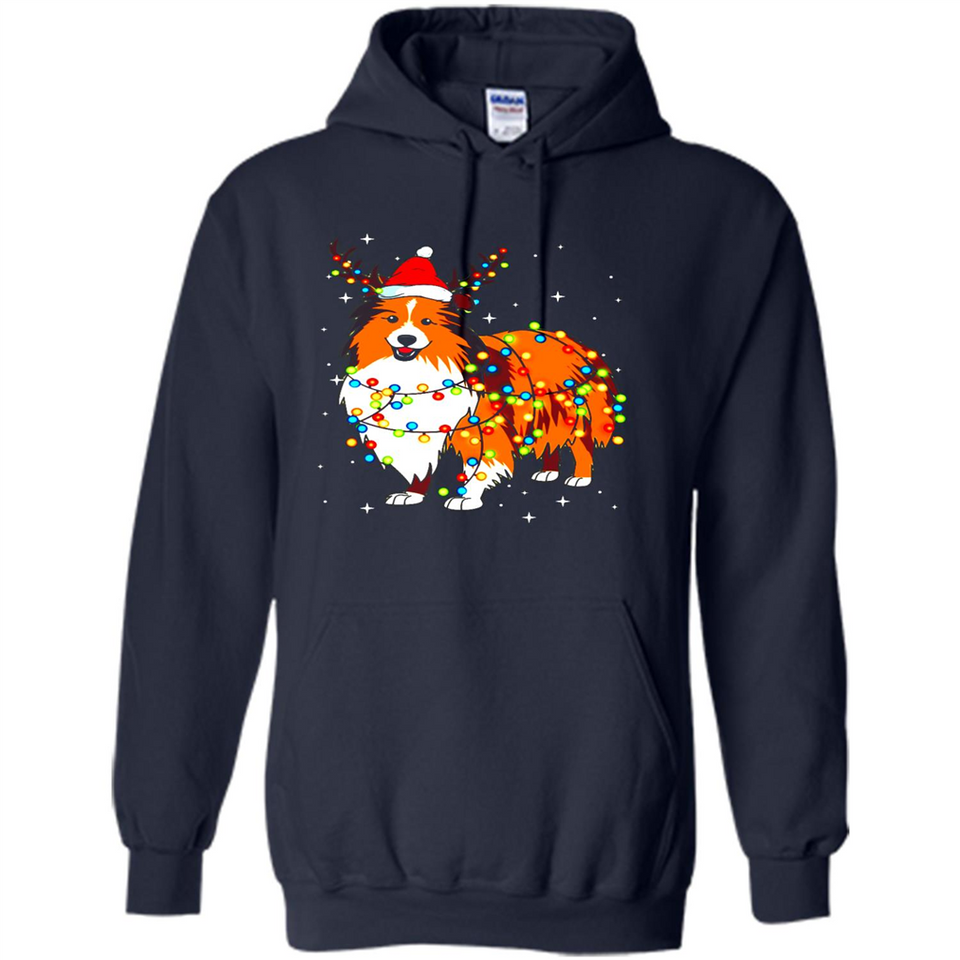 Christmas Lights Shetland Sheepdog Wearing Santa Hat Funny Xmas Mug - Hoodie