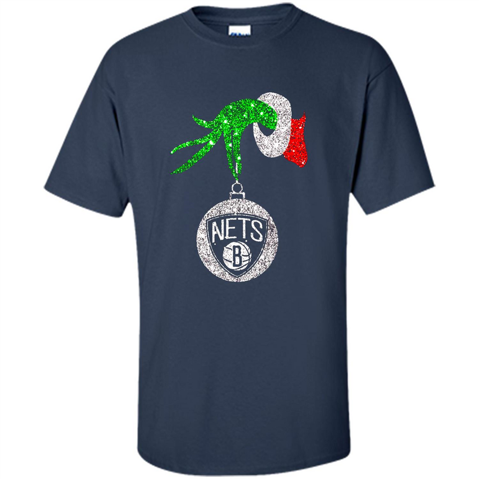 Fantastic Brooklyn Nets Glitter Grinch Monogram Ornament Christmas Gift - Shirt