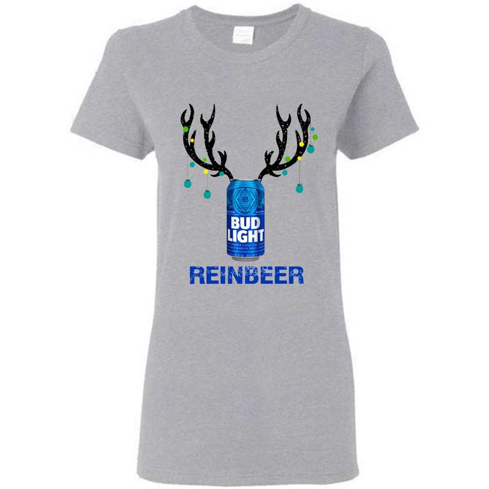 Bud Light Reinbeer Funny Beer Reindeer Christmas Sweatshirt - Ladies Short-Sleeve