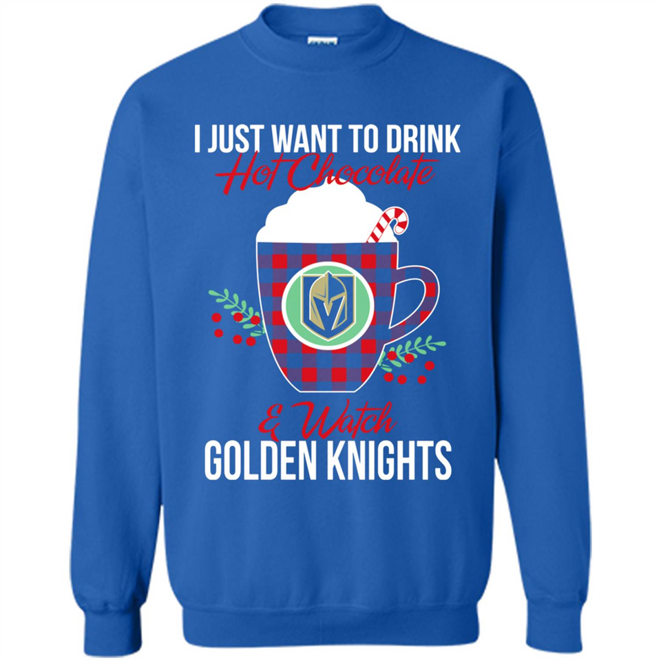 I Just Want To Drink Hot Chocolate & Watch Vegas Golden Knights Ugly Christmas Sweater PINGPONG
