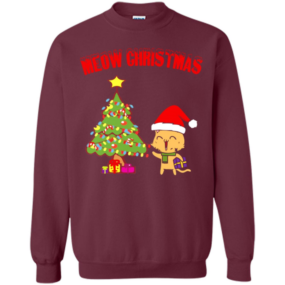 Meow merry christmas- cat and pine merry christmas - Sweatshirt