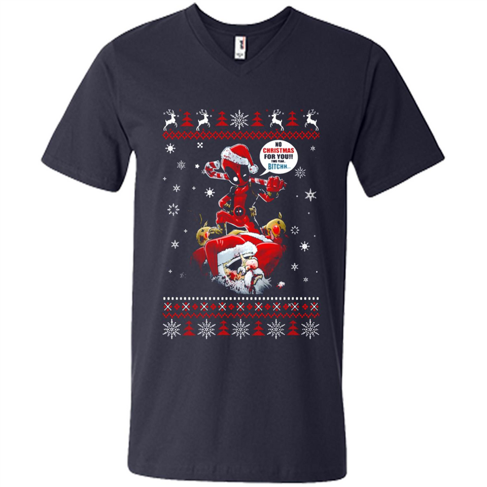 No Christmas for You – Deadpool Santa Claus Ugly Sweater - Men's V-Neck
