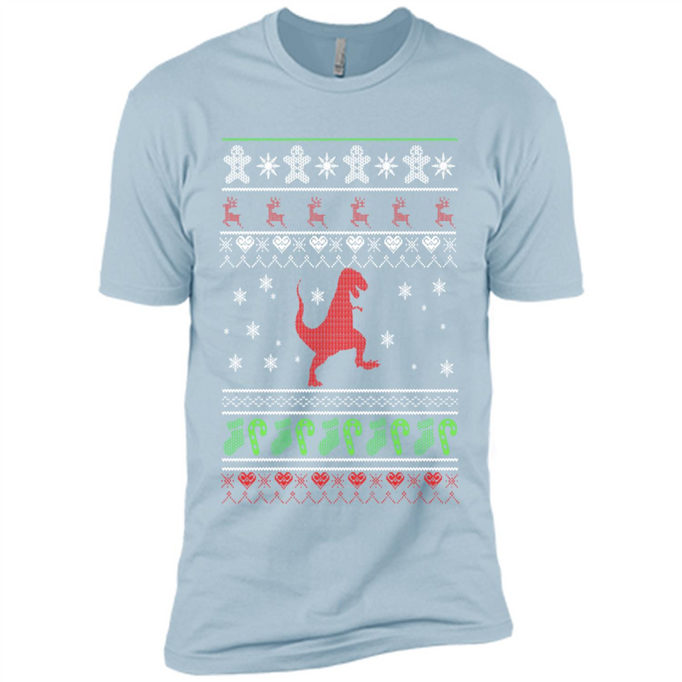 Dinosaur and Santa Ugly Christmas Sweater - Premium Short Sleeve T-Shirt