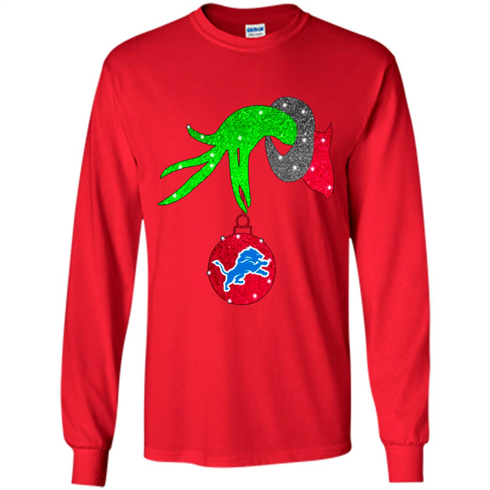 GRINCH HAND HOLDING DETROIT LIONS GLITTER CHRISTMAS PINGPONG