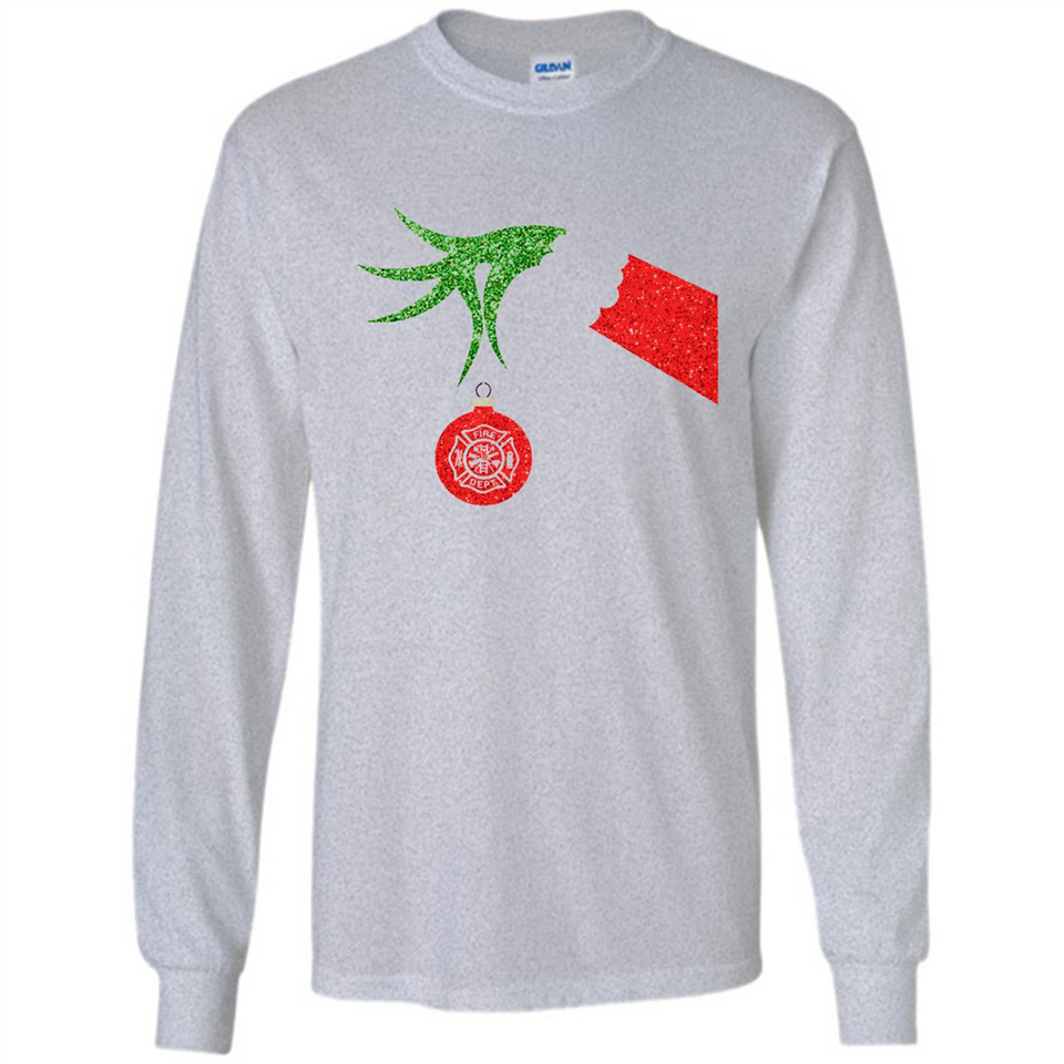 Funny Grinch Hand holding Firefighter ornament Christmas Sporty T-Shirt - Long Sleeve T-Shirt
