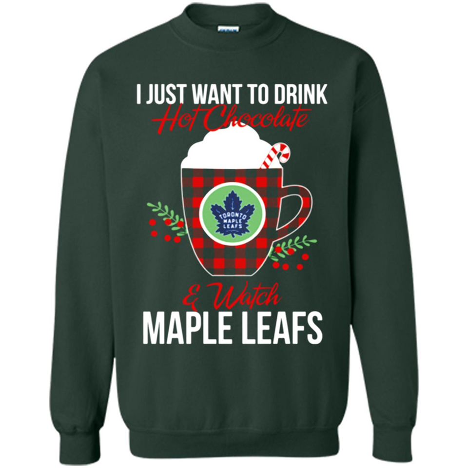 I Just Want To Drink Hot Chocolate & Watch Toronto Maple Leafs Ugly Christmas Sweater PINGPONG