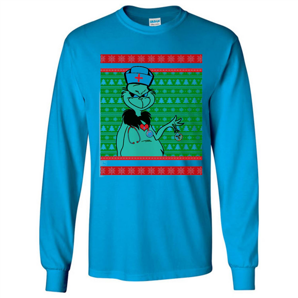 Grinch Nurse Ugly Christmas Sporty T-Shirt PINGPONG - Long Sleeve T-Shirt