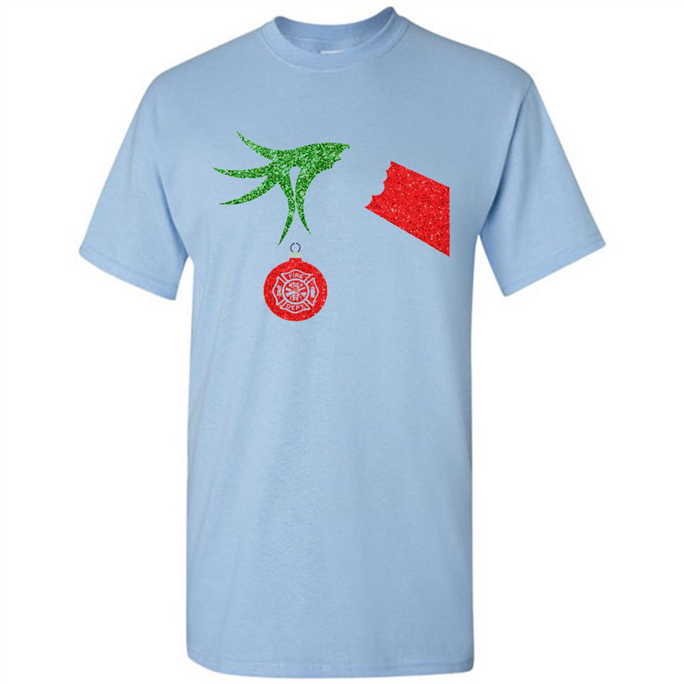 Funny Grinch Hand holding Firefighter ornament Christmas Sporty T-Shirt - Shirt