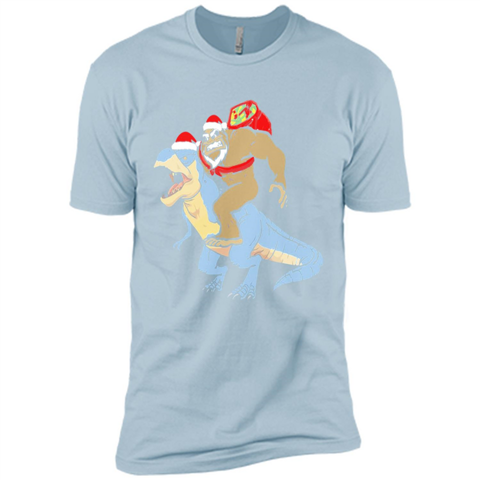 Bigfoot Riding Dinosaurus T-Shirt Funny Bigfoot Santa - Premium Short Sleeve T-Shirt