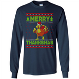 Merry Thankmas Ugly Xmas Thanksgiving Turkey Sweatshirt - Long Sleeve T-Shirt