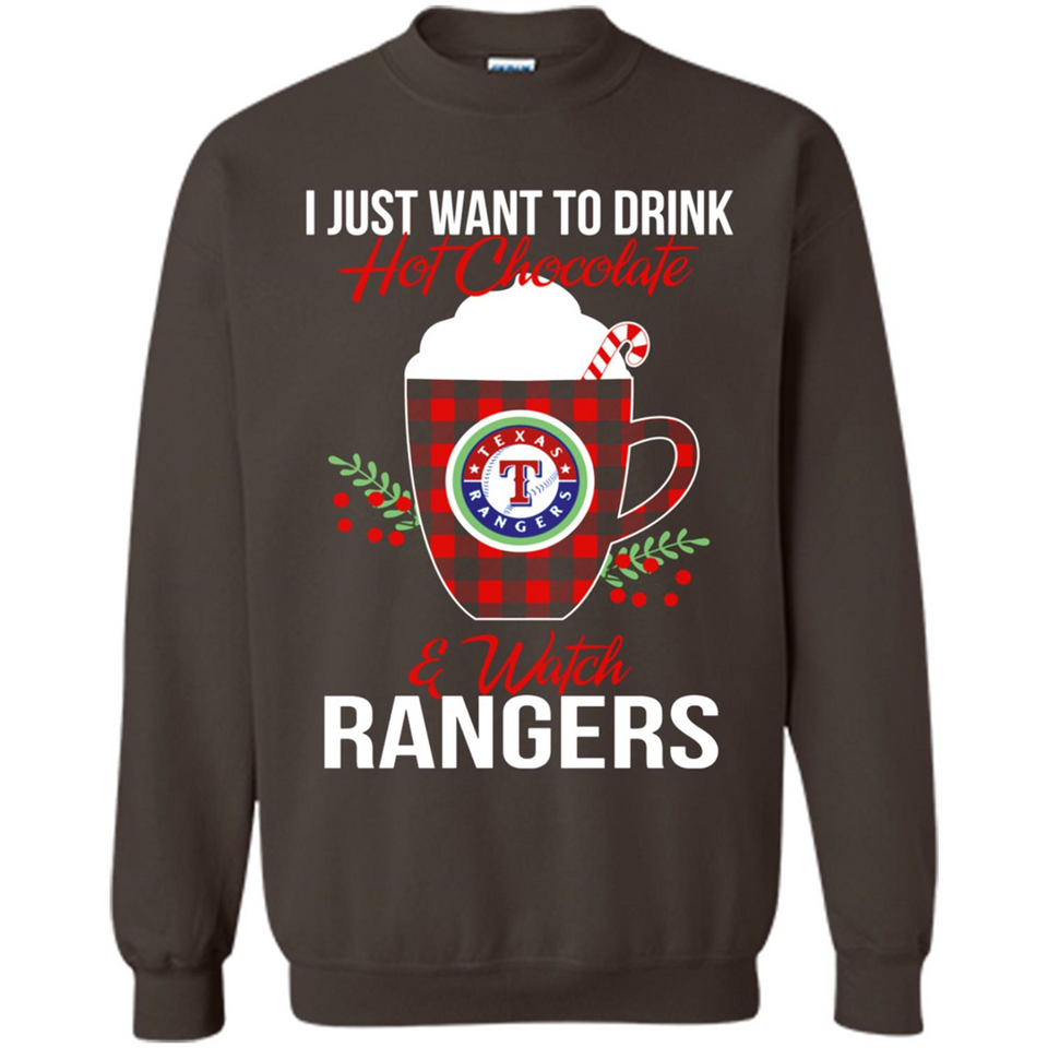 I Just Want To Drink Hot Chocolate & Watch Texas Rangers Ugly Christmas Sweater PINGPONG