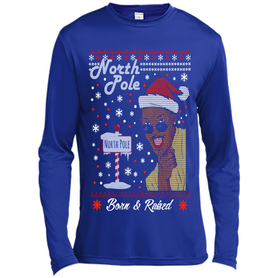 North Pole Born and Raised Shirt, Merry Xmas Ugly Christmas - Canvas Long Sleeve T-Shirt