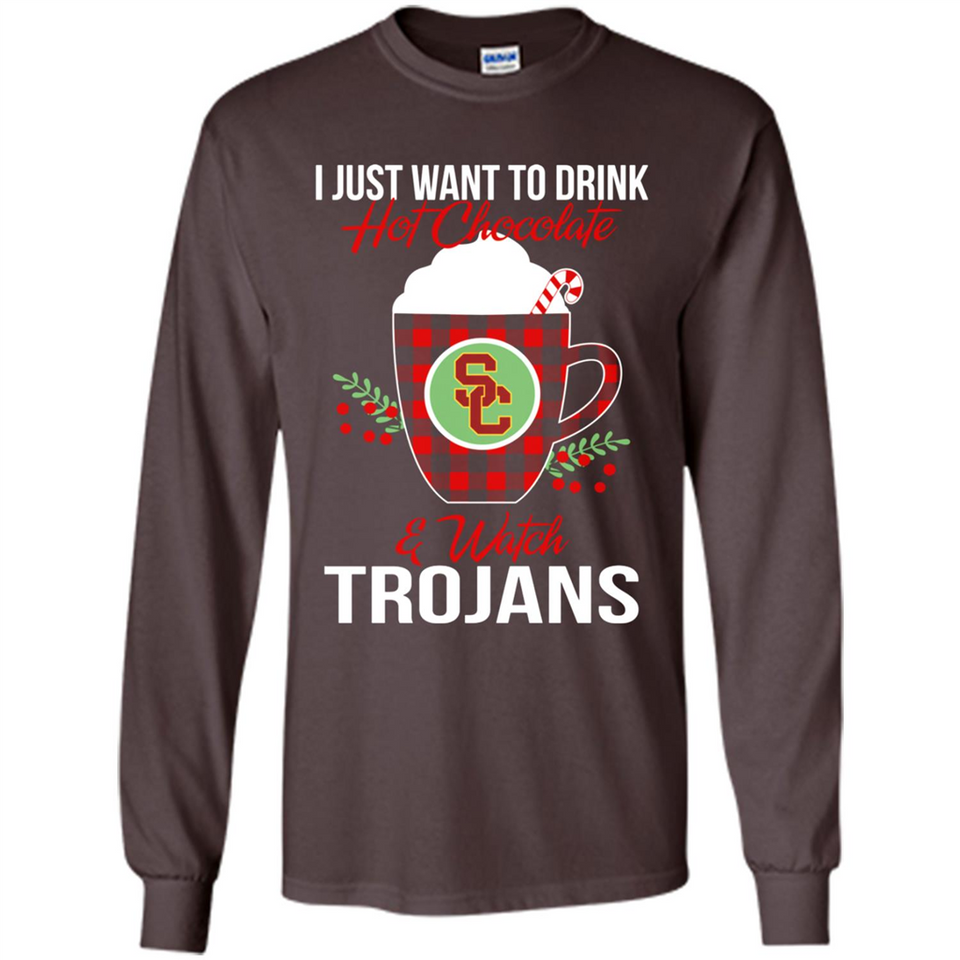 I Just Want To Drink Hot Chocolate & Watch USC Trojans Ugly Christmas Sweater PINGPONG