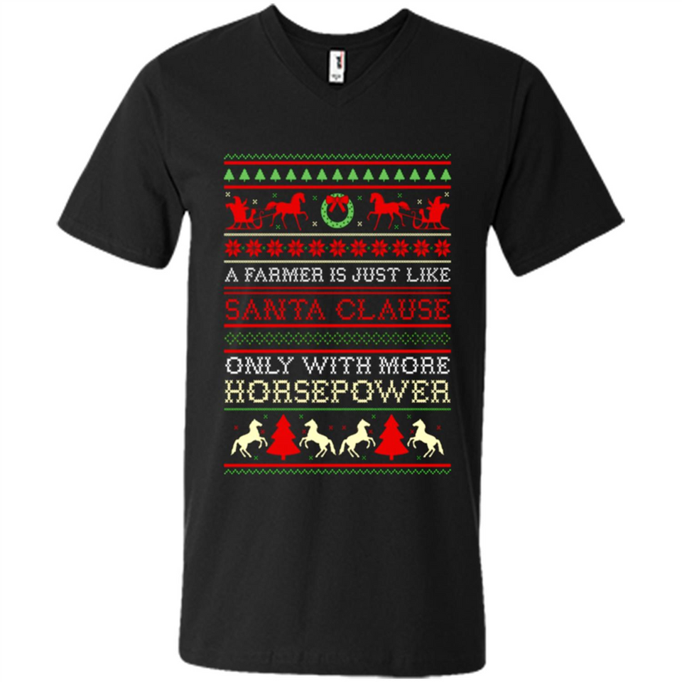Funny Farmers Gift Ugly Santa Claus Horsepower - Men's V-Neck