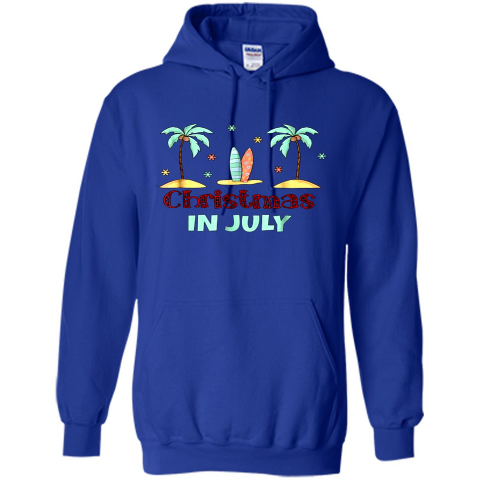 Christmas In July Shirt Surfing Palm Trees Surfboard - Hoodie