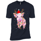 Christmas Lights Pig Wearing Santa Hat Funny Xmas - Premium Short Sleeve T-Shirt