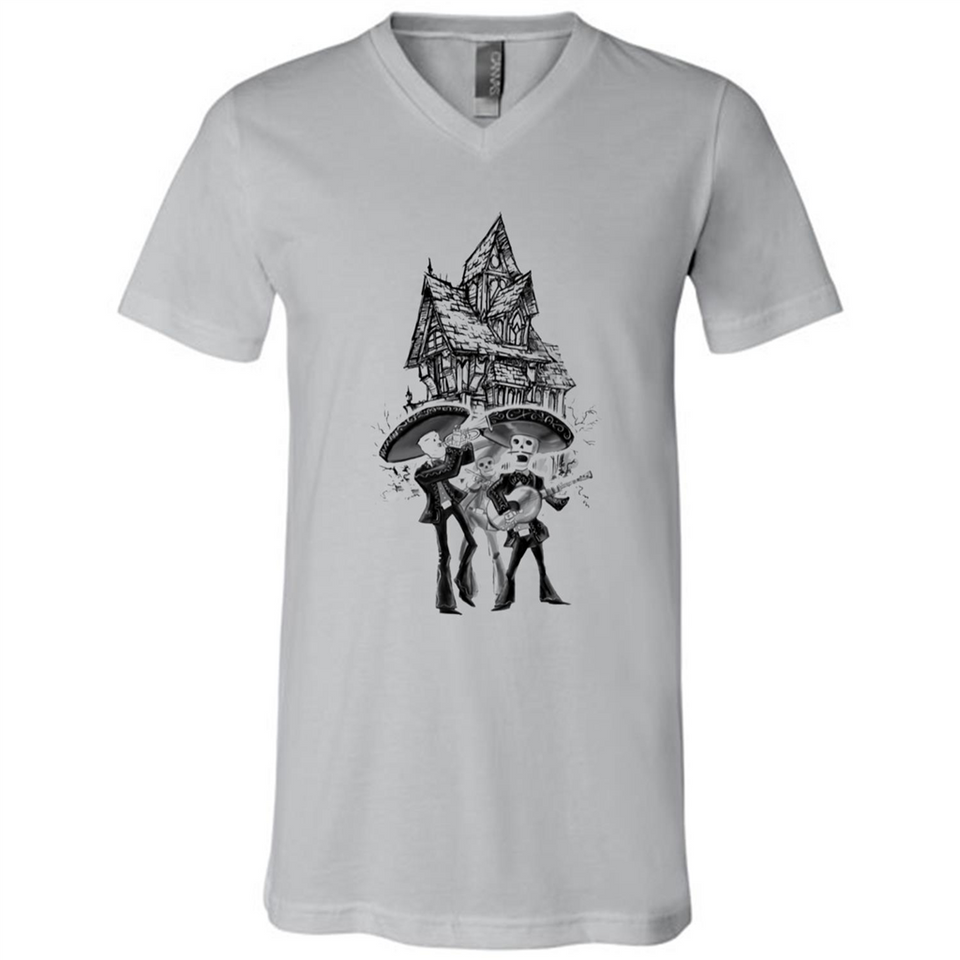 Mariachi Skeleton Shirt Dia De Los Muertos Tequila - Canvas Unisex V-Neck