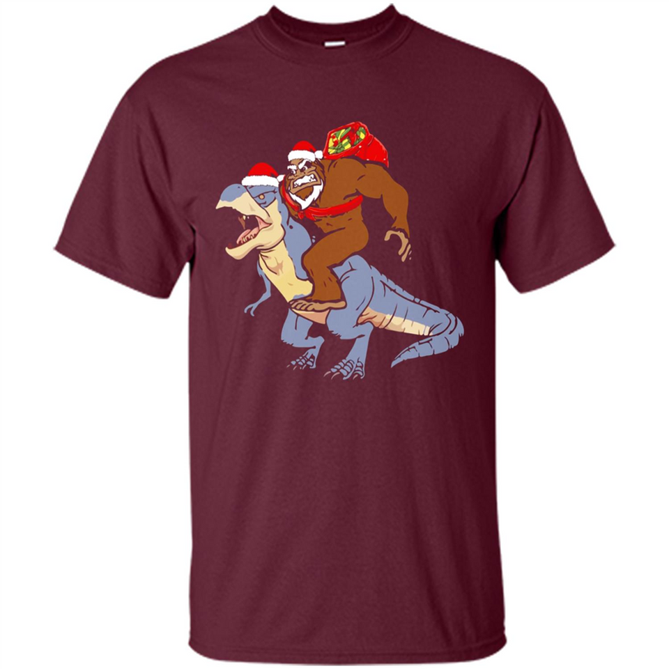 Bigfoot Riding Dinosaurus T-Shirt Funny Bigfoot Santa - Shirt