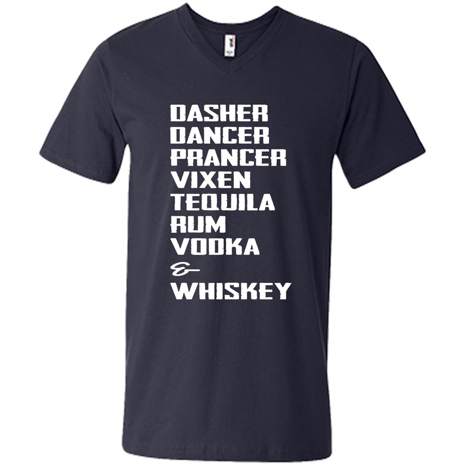 Dasher Dancer Prancer Vixen Tequila Rum Vodka Whiskey Reindeer Christmas T-Shirt - Men's V-Neck