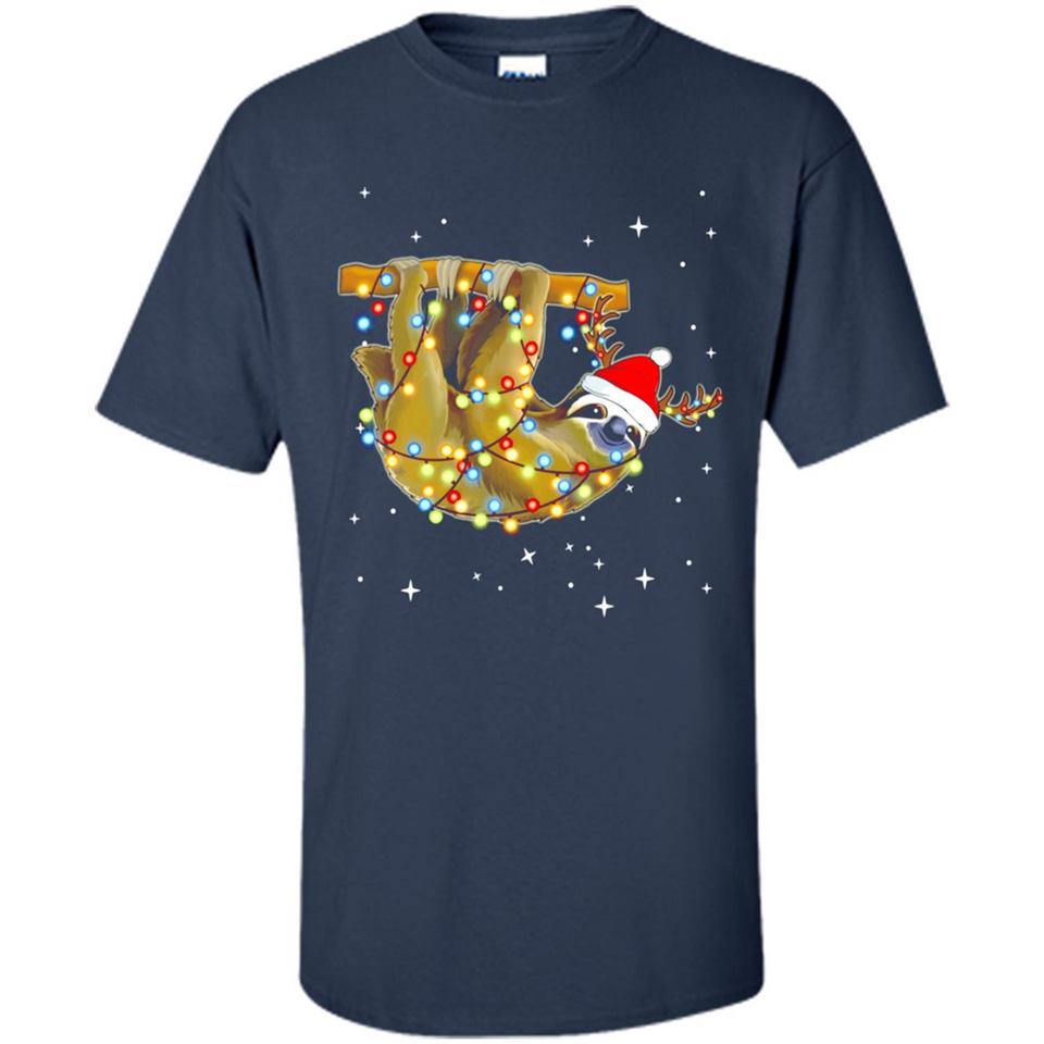 Christmas Lights Sloth Wearing Santa Hat Funny Xmas - Shirt