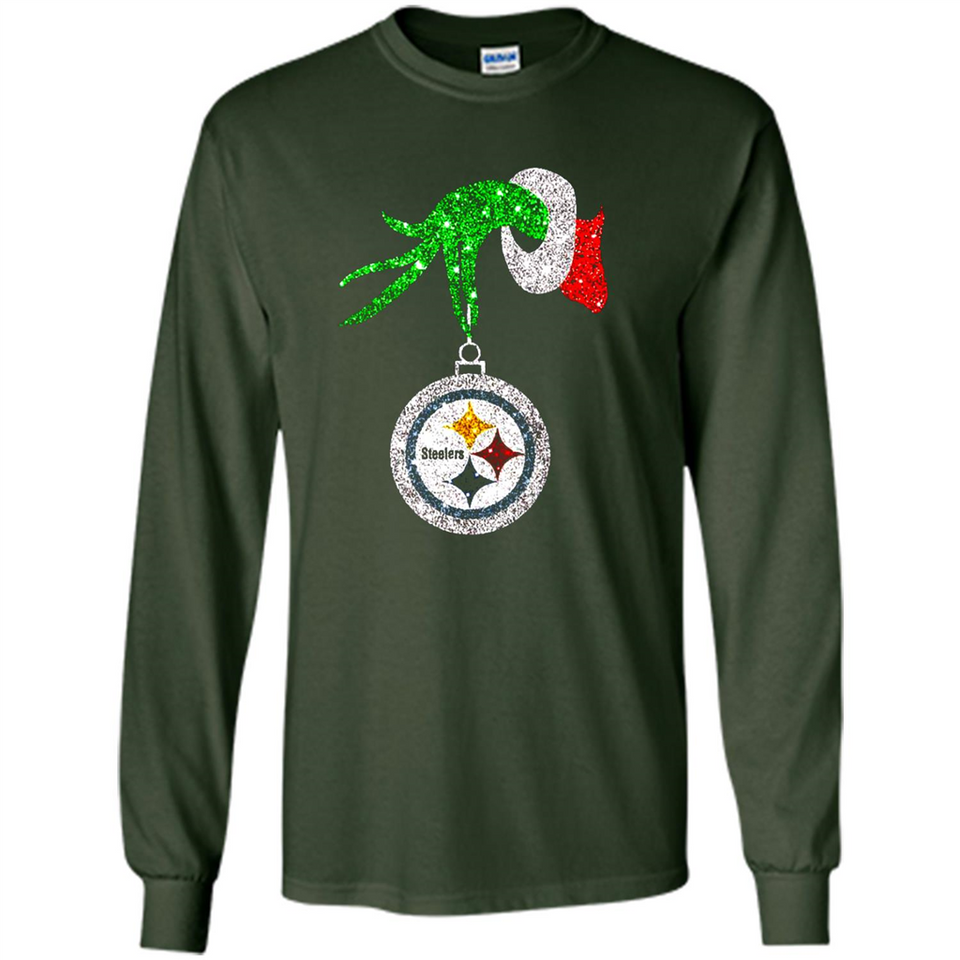Fantastic Pittsburgh Steelers Glitter Grinch Monogram Ornament Christmas Gift - Long Sleeve T-Shirt