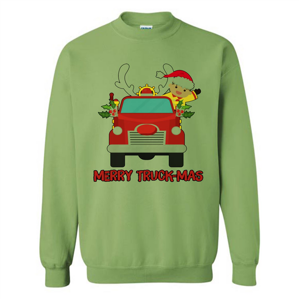 Merry Truck-Mas Christmas Fire Truck Cute Reindeer Sporty - Sweatshirt