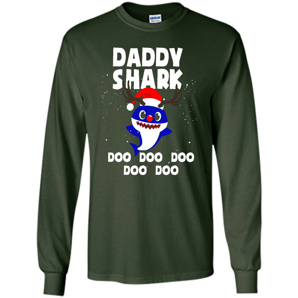 Daddy Shark Costume Reindeer Funny Christmas T-Shirt - Long Sleeve T-Shirt