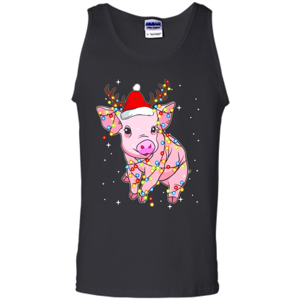 Christmas Lights Pig Wearing Santa Hat Funny Xmas - Tank Top