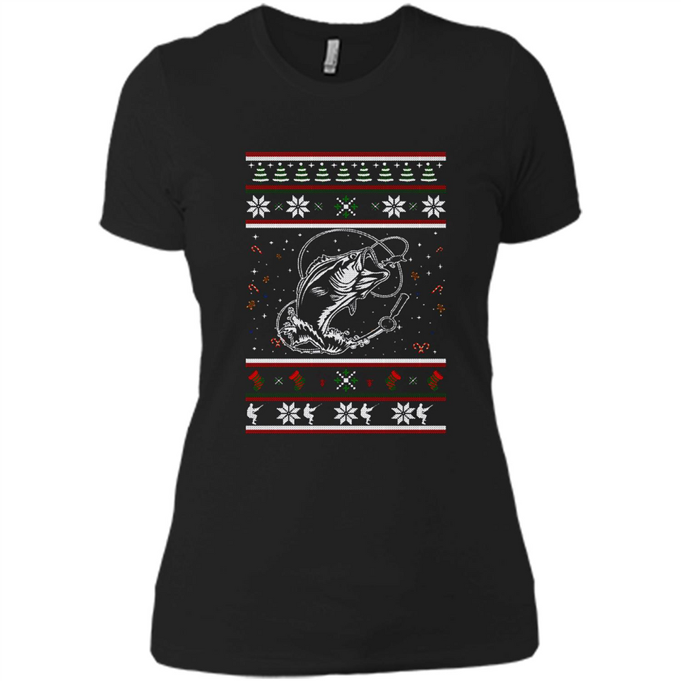 Christmas Ugly Sweater Fishing Ugly Christmas Sweater - Ladies' Boyfriend T-Shirt