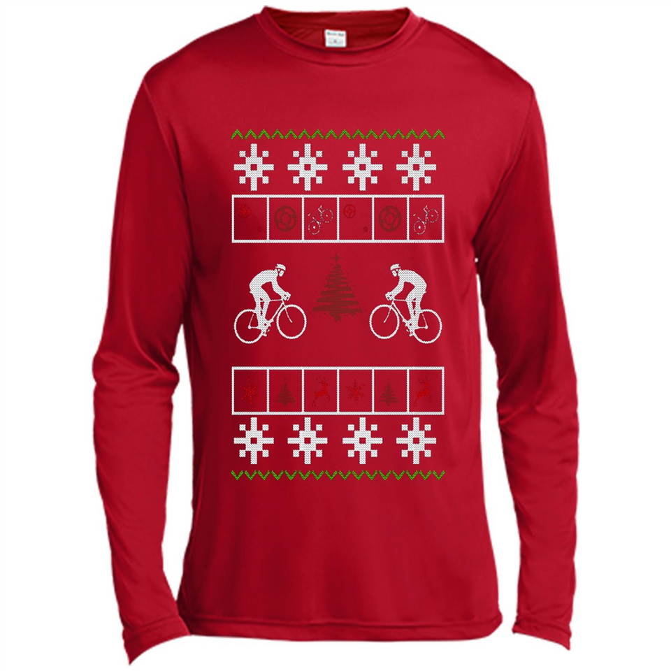 Christmas Ugly Sweater Cycling - Best Ugly Christmas Sweater - Canvas Long Sleeve T-Shirt