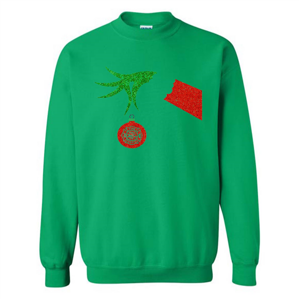 Funny Grinch Hand holding Firefighter ornament Christmas Sporty T-Shirt - Sweatshirt
