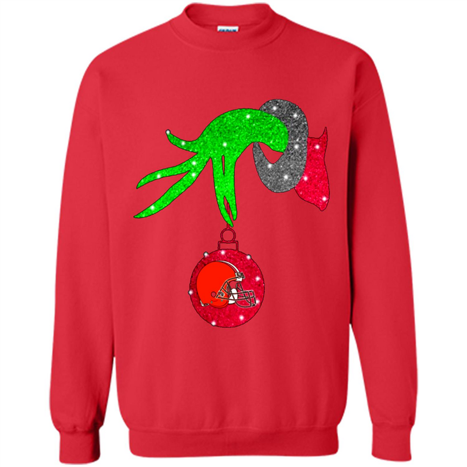 GRINCH HAND HOLDING CLEVELAND BROWNS GLITTER CHRISTMAS PINGPONG
