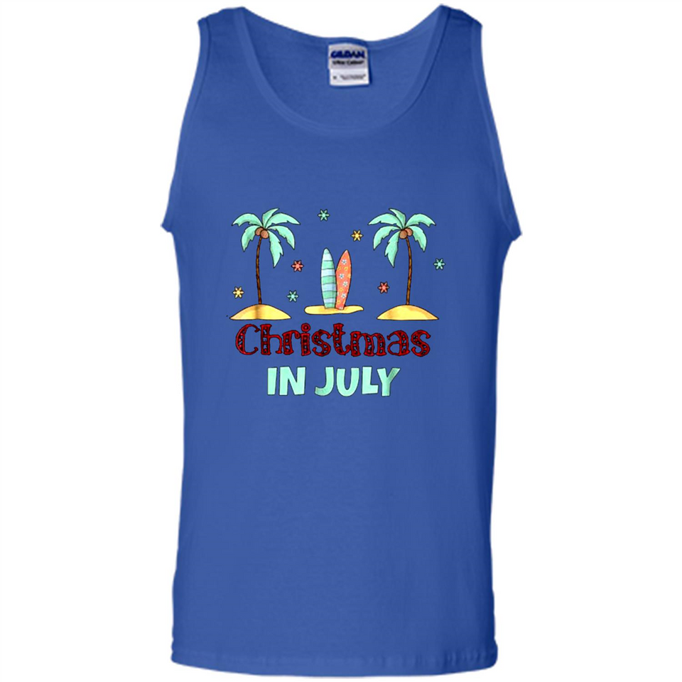 Christmas In July Shirt Surfing Palm Trees Surfboard - Tank Top