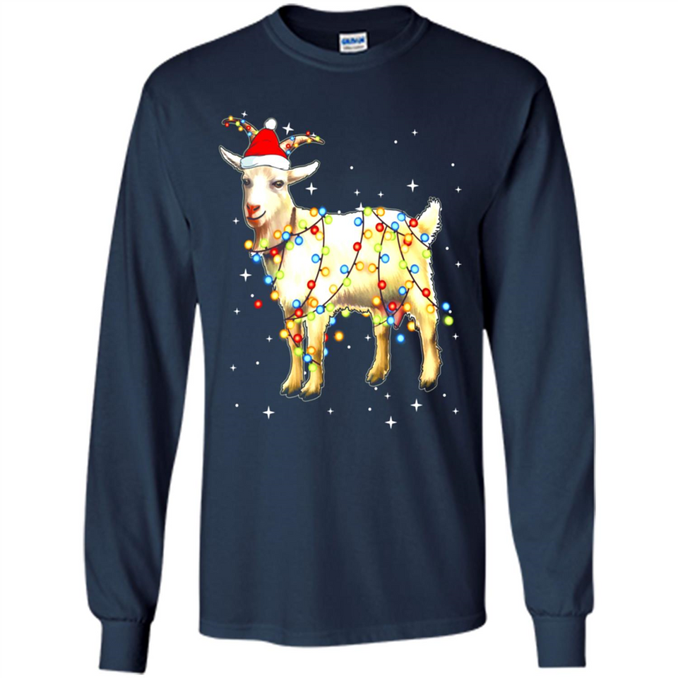 Christmas Lights Goat Wearing Santa Hat Funny Xmas - Long Sleeve T-Shirt