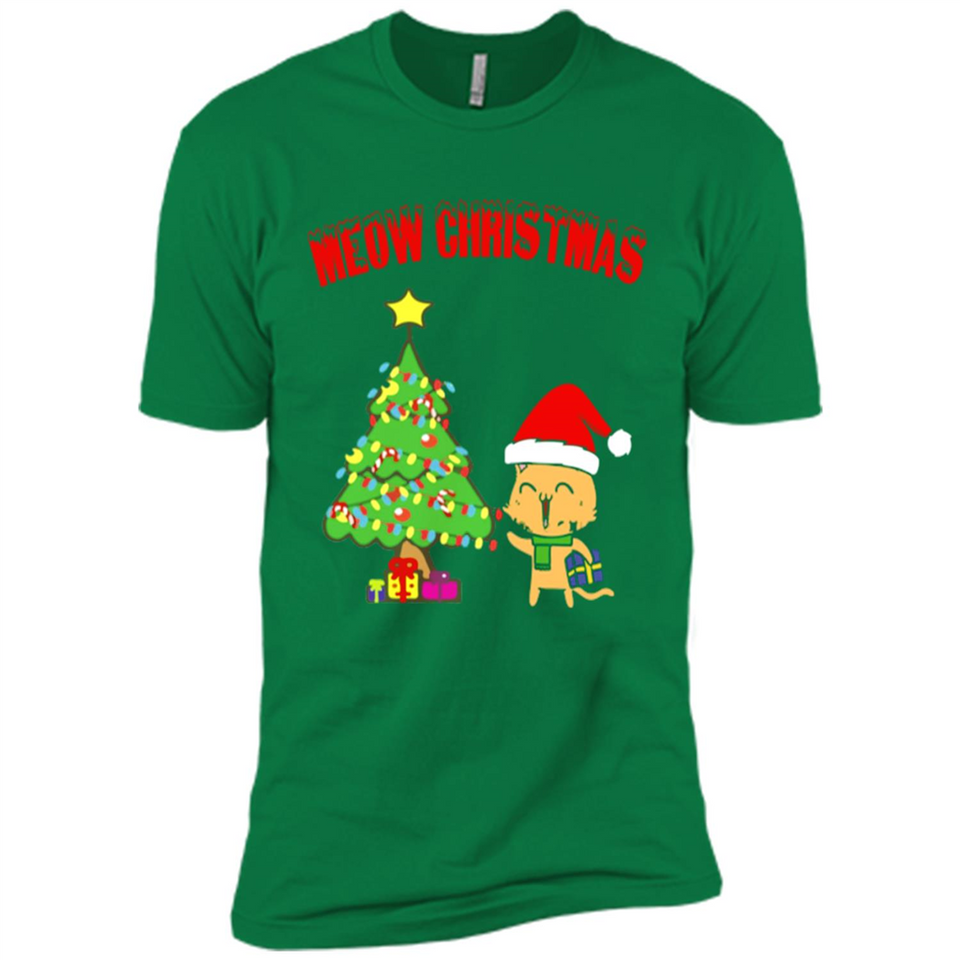 Meow merry christmas- cat and pine merry christmas - Premium Short Sleeve T-Shirt