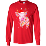 Christmas Lights Pig Wearing Santa Hat Funny Xmas - Long Sleeve T-Shirt