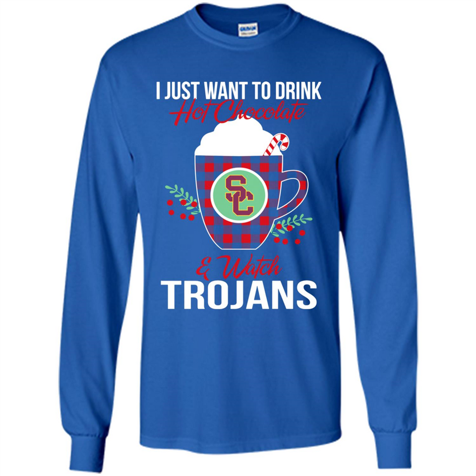 I Just Want To Drink Hot Chocolate & Watch USC Trojans Ugly Christmas Sweater PINGPONG
