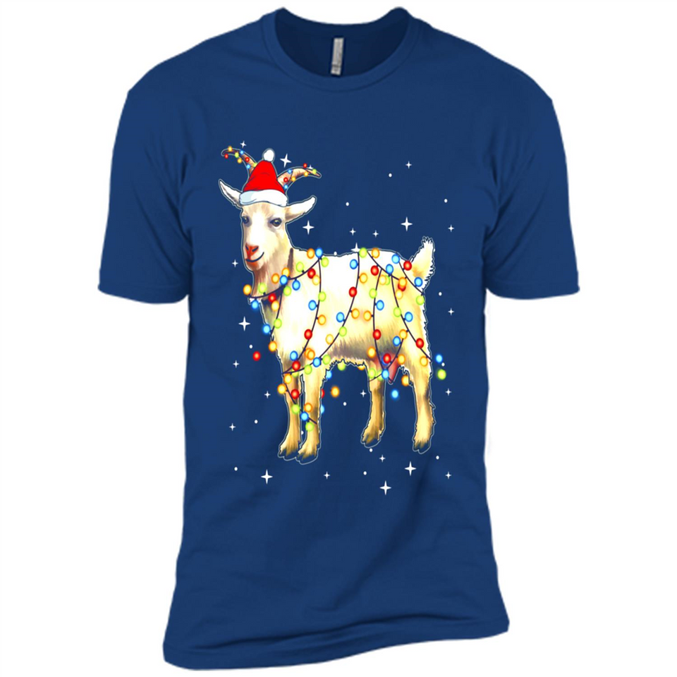 Christmas Lights Goat Wearing Santa Hat Funny Xmas - Premium Short Sleeve T-Shirt