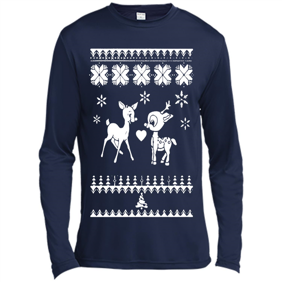 Rudolph and Clarice Ugly Christmas Sweater - Canvas Long Sleeve T-Shirt
