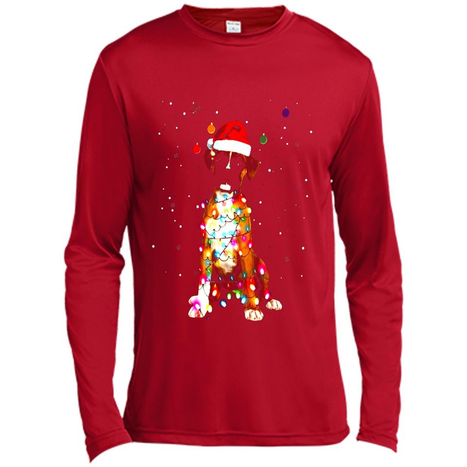 Christmas Lights Boxer Dog Funny Xmas Sweatshirt - Canvas Long Sleeve T-Shirt
