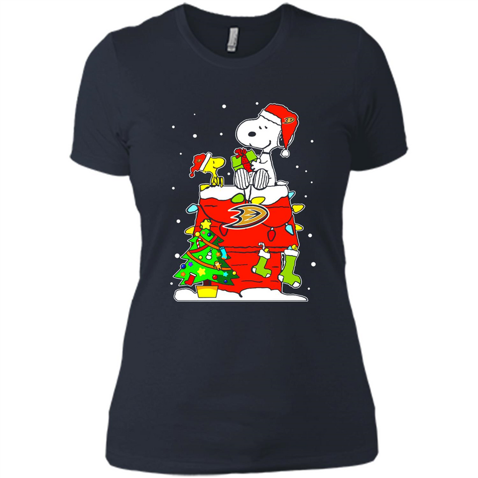 Anaheim Ducks Snoopy Ugly Christmas Sweaters - Ladies' Boyfriend T-Shirt