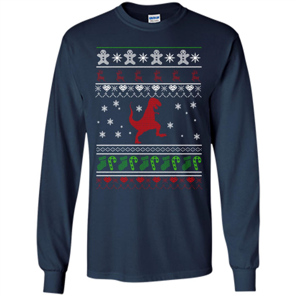 Dinosaur and Santa Ugly Christmas Sweater - Long Sleeve T-Shirt