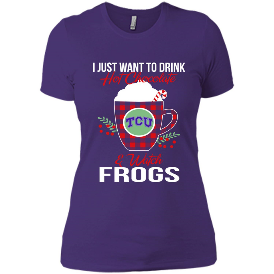 I Just Want To Drink Hot Chocolate & Watch TCU Horned Frogs Ugly Christmas Sweater PINGPONG
