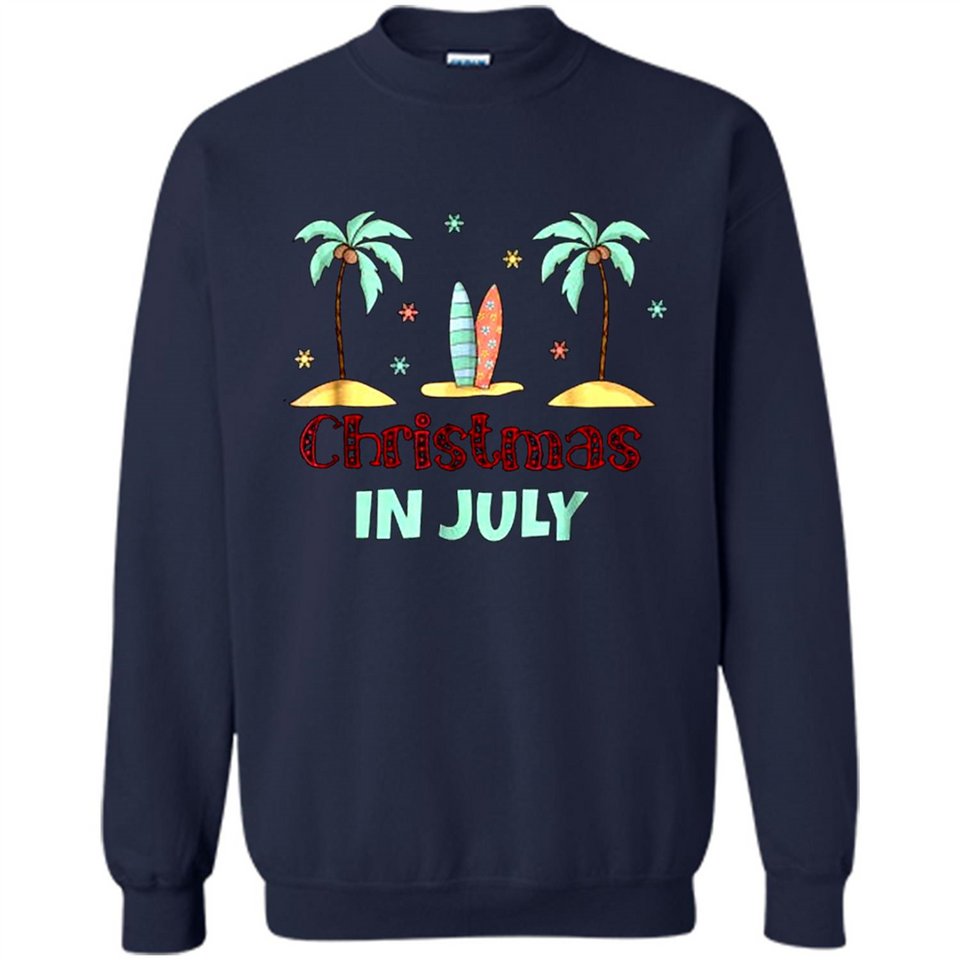 Christmas In July Shirt Surfing Palm Trees Surfboard - Sweatshirt
