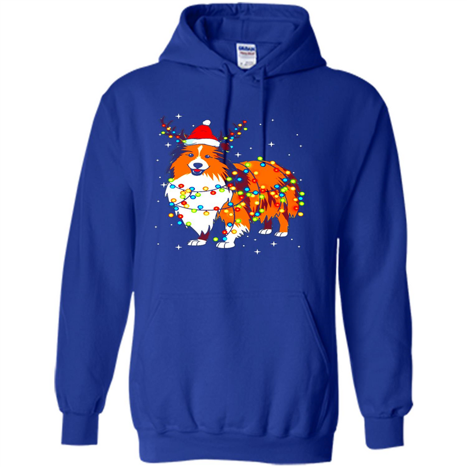 Christmas Lights Shetland Sheepdog Wearing Santa Hat Funny Xmas Mug - Hoodie